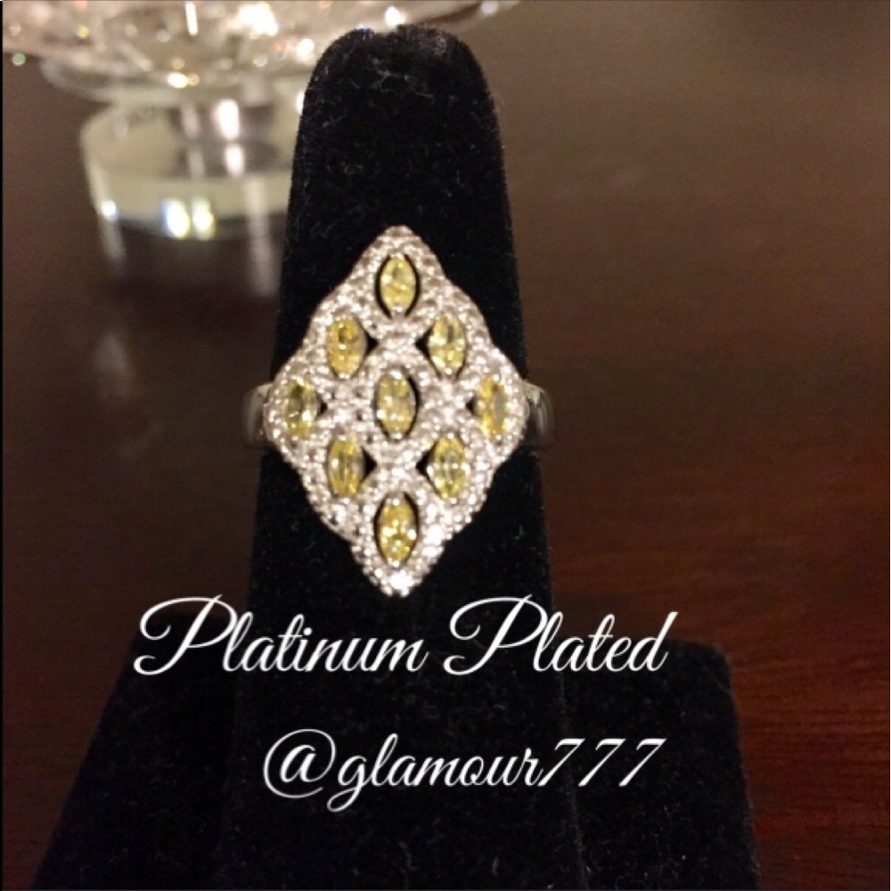 Yellow Sapphire CZ Platinum Plated Ring. - Picture 1 of 8